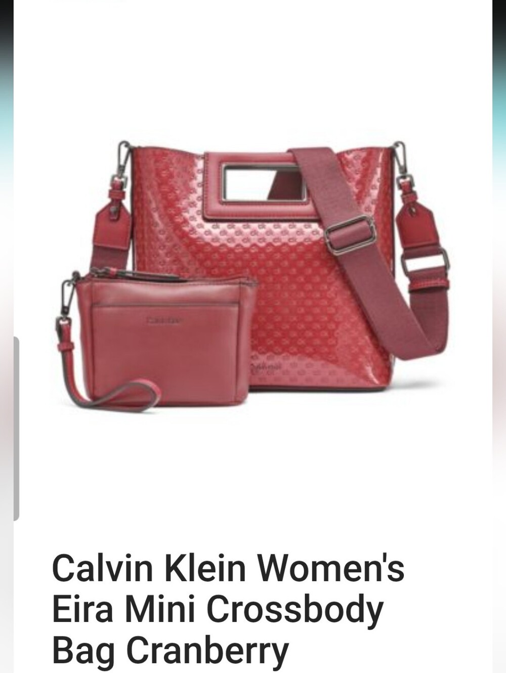 Calvin Klein Women's Glossy Rose-Red Mini Crossbody with Attached Pouch
